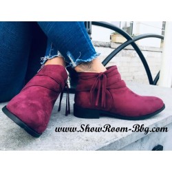 Bottines effet daim bordeaux