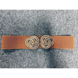 Ceinture élastique camel boucle dorée rosaces