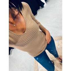 Pull basique cotelé camel