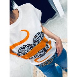 t-shirt coeur léo orange