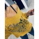 Pull fin oversize coeur moutarde