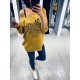 Pull fin oversize coeur moutarde
