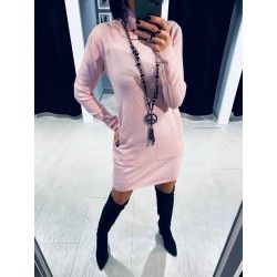Robe Pull Col Roulé Rose Pale