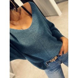 Pull chauve souris bleu jeans