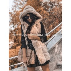 Doudoune sans manche beige en fausse fourrure