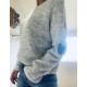 Pull gris manches coeur strass