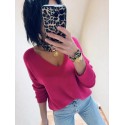 Pull col V basique fushia