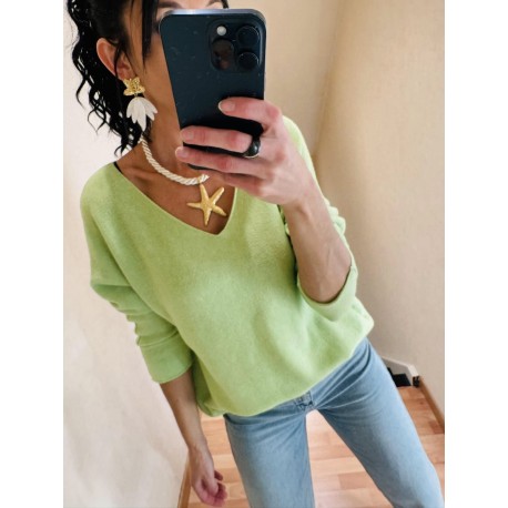 Pull col V basique pomme