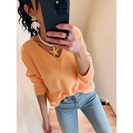Pull col V basique mandarine