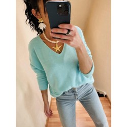 Pull col V basique ciel