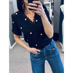 Chemisette gaz de coton noire coeur gold