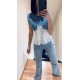 Top bi-matière jeans et dentelle blanc