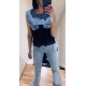 Top bi-matière jeans et dentelle noire