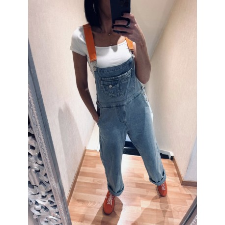 Salopette jeans bretelles orange