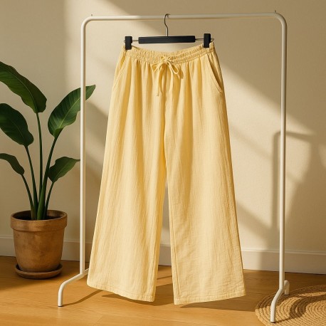 Pantalon gaz de coton jaune