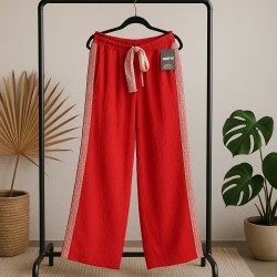 Pantalon gaz de coton rouge Corail