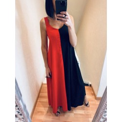 Robe longue bicolore noire et rouge