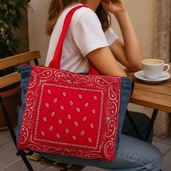 Sac jeans bandana rouge