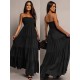 Robe longue noire bustier smocke