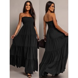 Robe longue noire bustier smocke