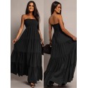 Robe longue noire bustier smocke