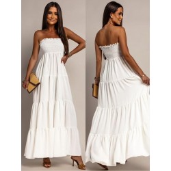 Robe longue bustier blanc smocke