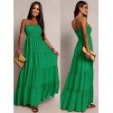 Robe longue bustier vert smocke