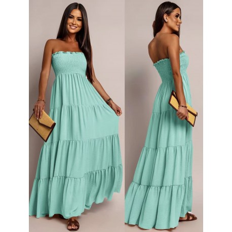 Robe longue bustier Aqua smocke