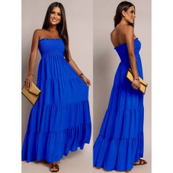 Robe longue bustier bleu royal smocke