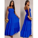 Robe longue bustier bleu royal smocke