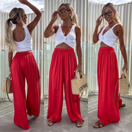 Pantalon viscose rouge