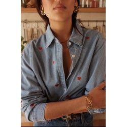 Chemise jeans coeur rouge