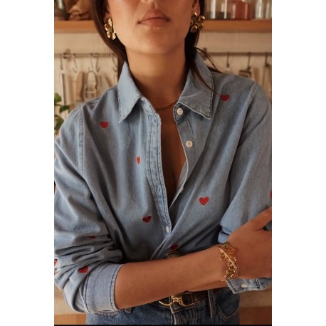 Chemise jeans coeur rouge