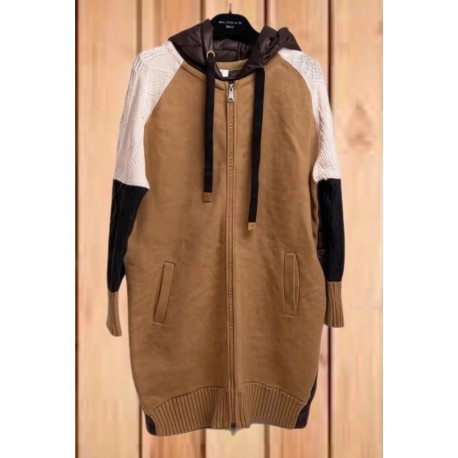 Veste bi-matière camel