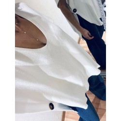 Pull sans manche boutons blanc