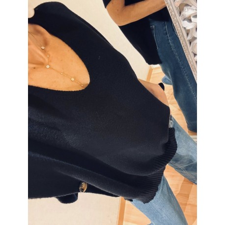 Pull sans manche boutons noir
