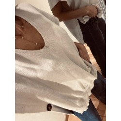 Pull sans manche boutons beige
