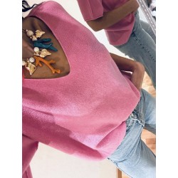 Pull sans manche rose