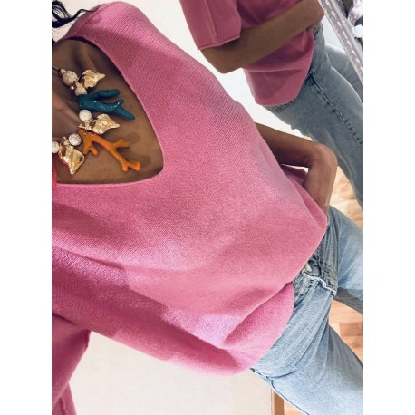 Pull sans manche rose