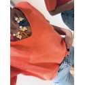 Pull mandarine col V manches courtes