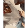 Pull beige col V manches courtes