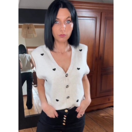 Gilet sans manche coeur beige
