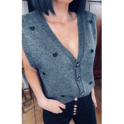 Gilet sans manche coeur gris chiné