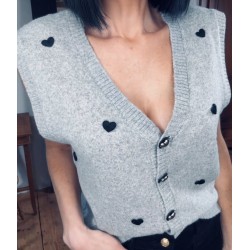 Gilet sans manche coeur gris clair