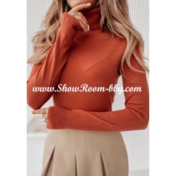 Pull à col roulé terracotta