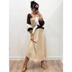 Jupe plissée beige