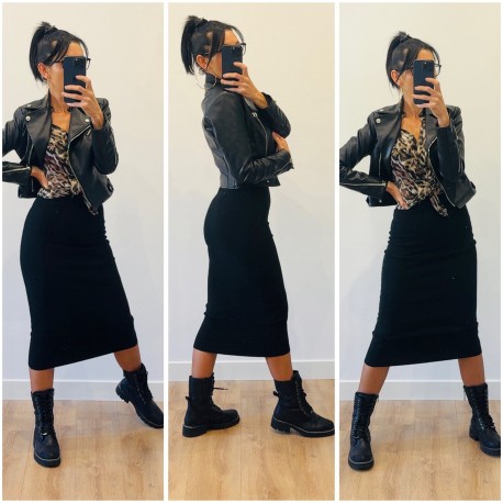 Jupe noire laine midi
