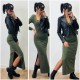 Robe longue fendue kaki