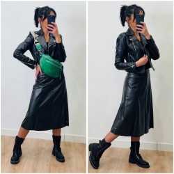 Jupe midi simili cuir