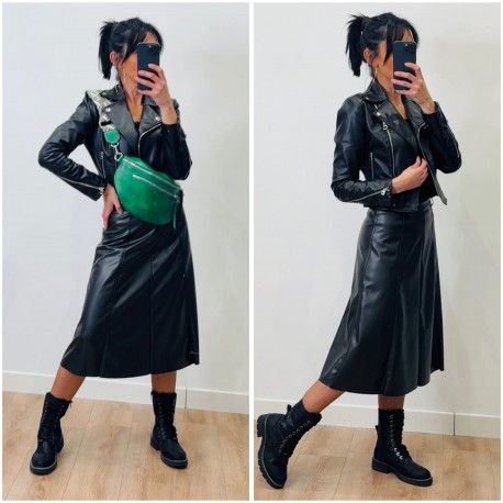 Jupe midi simili cuir